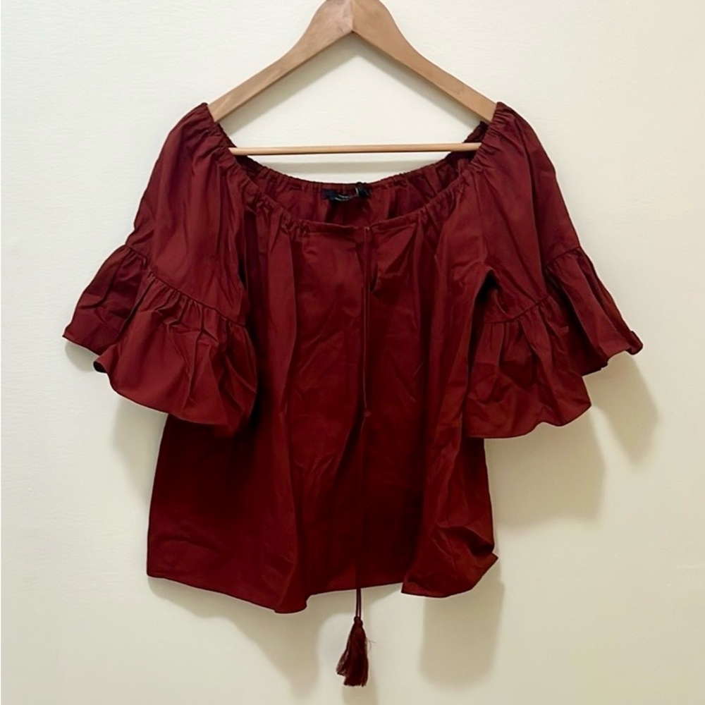 Red Ruffled Tie Front Blouse